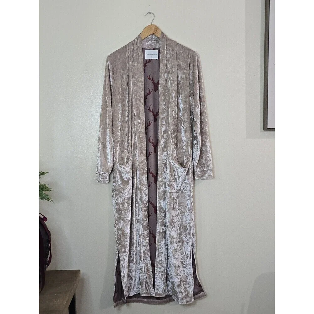 Panache Crushed Velvet Duster Cardigan Small Long Open Front Boho Maxi Kimono